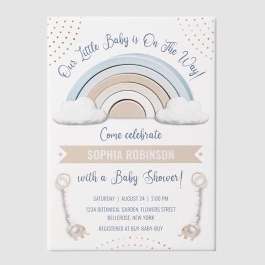 Boho Rainbow Baby shower Vellum Uitnodigingen (Voorkant)