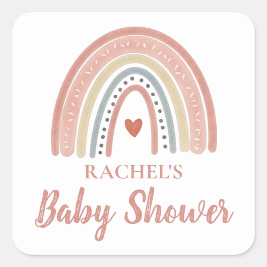 Boho Rainbow Baby shower Vierkante Sticker (Voorkant)