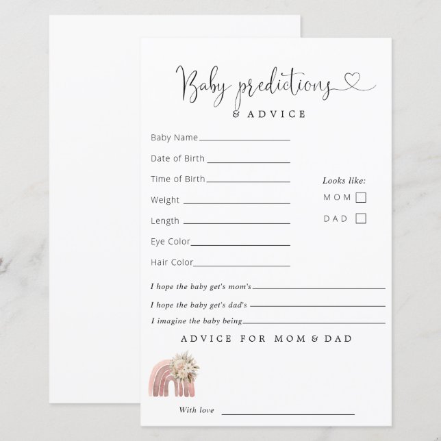 Boho Rainbow Baby shower voorspellingen advies (Voorkant / Achterkant)