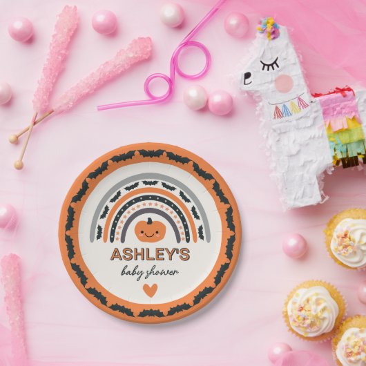 Boho Rainbow Bats Sinaasappel Halloween Baby showe Papieren Bordje (Feest)