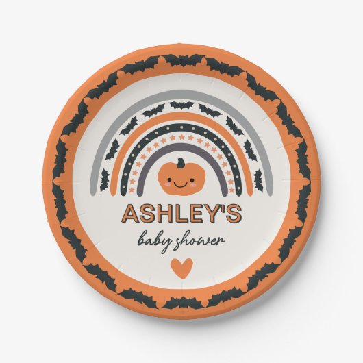 Boho Rainbow Bats Sinaasappel Halloween Baby showe Papieren Bordje (Voorkant)