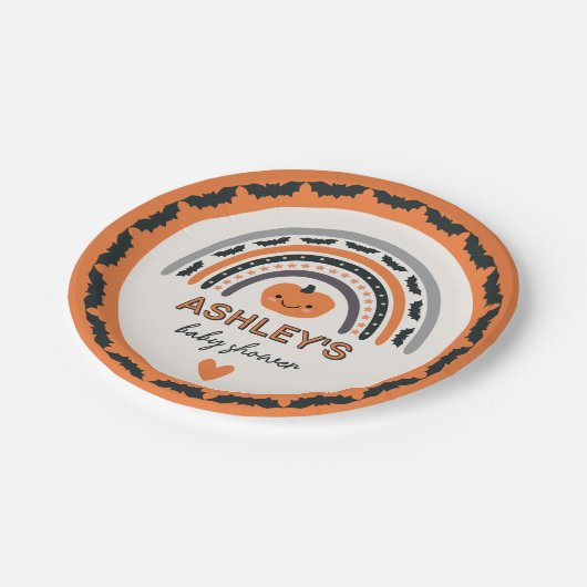 Boho Rainbow Bats Sinaasappel Halloween Baby showe Papieren Bordje (Gekanteld)