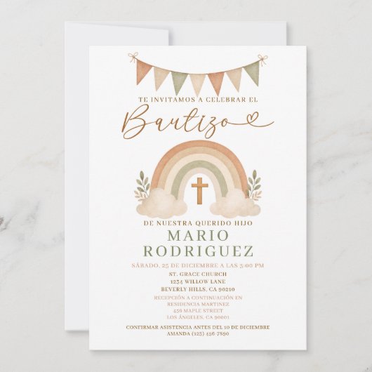 Boho Rainbow Bautizo Invitation Spanish Kaart (Voorkant)