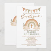 Boho Rainbow Bautizo Invitation Spanish Kaart (Voorkant / Achterkant)