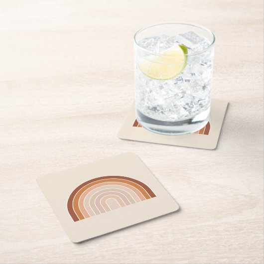 Boho Rainbow Beige Terracotta Kartonnen Onderzetters (Insitu)