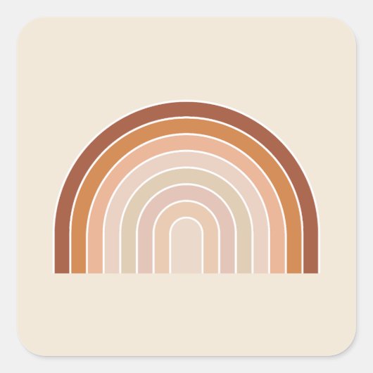Boho Rainbow Beige Terracotta Vierkante Sticker (Voorkant)