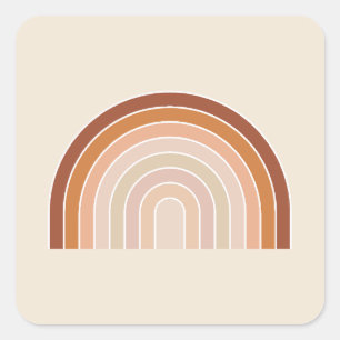 Boho Rainbow Beige Terracotta Vierkante Sticker