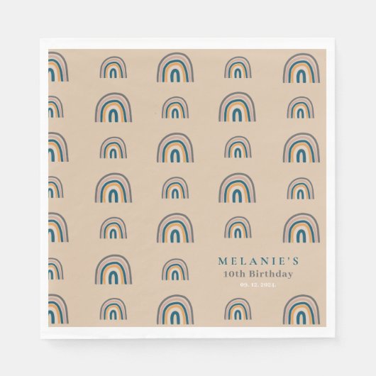 Boho Rainbow Beige Verjaardag Servet (Voorkant)