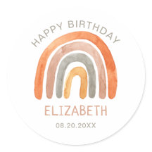 Boho Rainbow Birthday Classic Round Sticker