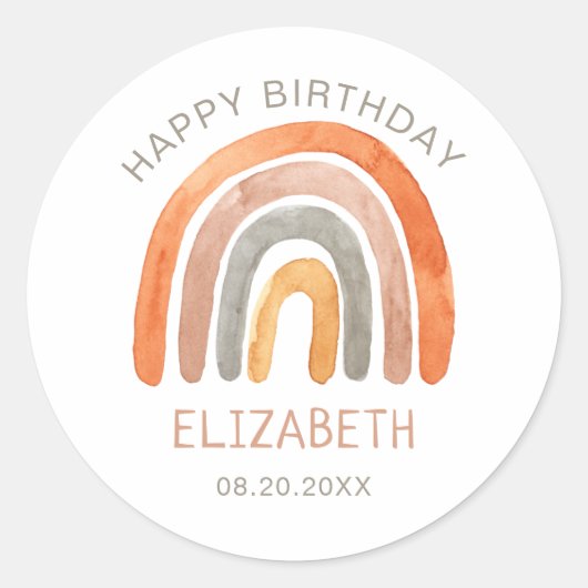 Boho Rainbow Birthday Classic Round Sticker (Voorkant)