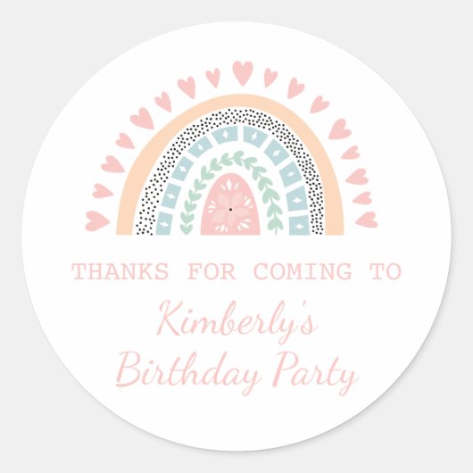 Boho Rainbow Birthday Favor Ronde Sticker (Voorkant)