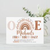 Boho Rainbow Birthday Invitation, Terracotta Tones Kaart (Staand voorkant)