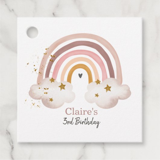 Boho Rainbow Birthday Label Pastel Neutral Modern (Voorkant)