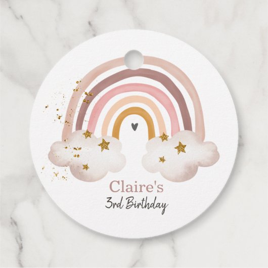 Boho Rainbow Birthday Label Pastel Neutral Modern (Achterkant)