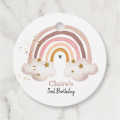 Boho Rainbow Birthday Label Pastel Neutral Modern (Voorkant)