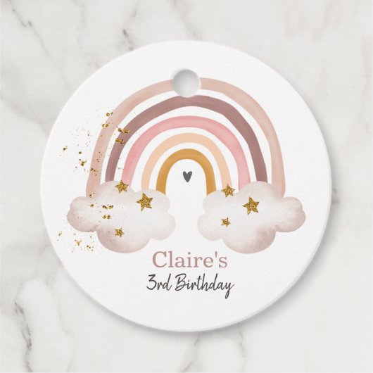 Boho Rainbow Birthday Label Pastel Neutral Modern (Voorkant)