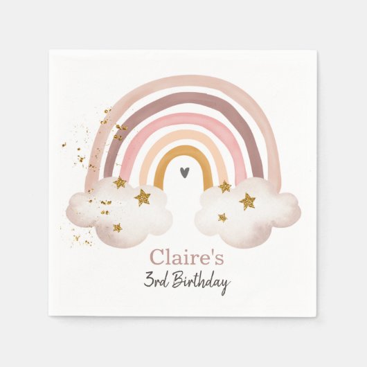 Boho Rainbow Birthday Napkins Rainbow Party Pastel Servet (Voorkant)