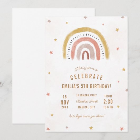 Boho Rainbow Birthday Party Kaart (Voorkant / Achterkant)