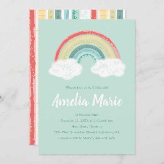 Boho Rainbow Birthday Party Kinder Kaart (Voorkant / Achterkant)