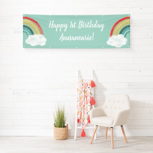 Boho Rainbow Birthday Party Kinder Spandoek (Insitu)