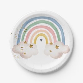 Boho Rainbow Birthday Pastel Modern Baby shower Papieren Bordje