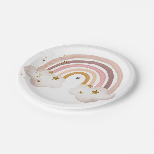 Boho Rainbow Birthday Pastel Modern Baby shower Papieren Bordje (Gekanteld)