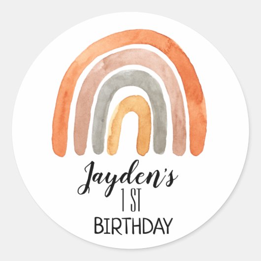 Boho Rainbow Birthday Ronde Sticker (Voorkant)