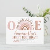 Boho Rainbow Birthday Terracotta Muted Tones Invit Kaart (Staand voorkant)