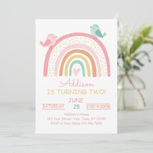 Boho Rainbow Birthday Uitnodiging (Staand voorkant)