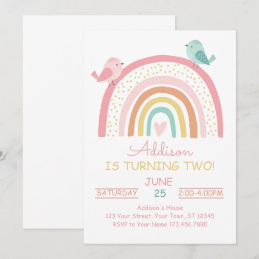 Boho Rainbow Birthday Uitnodiging (Voorkant / Achterkant)