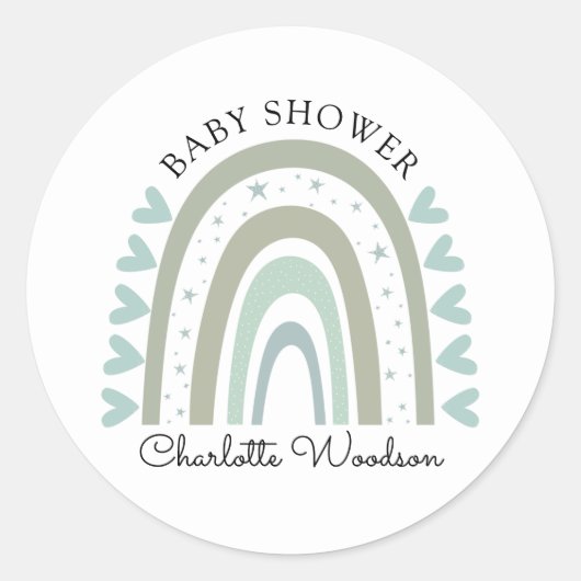 Boho Rainbow Blue Baby Boy Shower Sticker (Voorkant)
