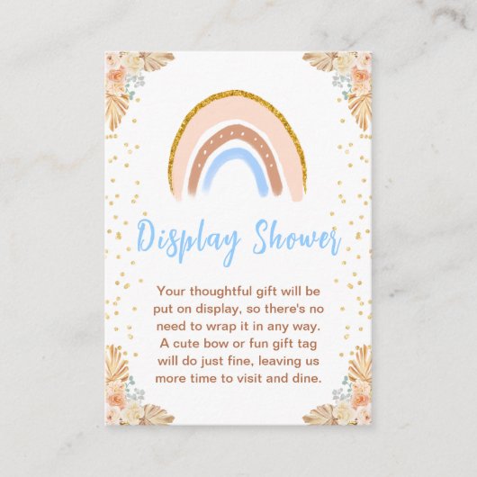 Boho Rainbow Blue Baby Display Douche Informatiekaartje (Voorkant)