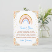 Boho Rainbow Blue Baby shower Bedankkaart (Staand voorkant)