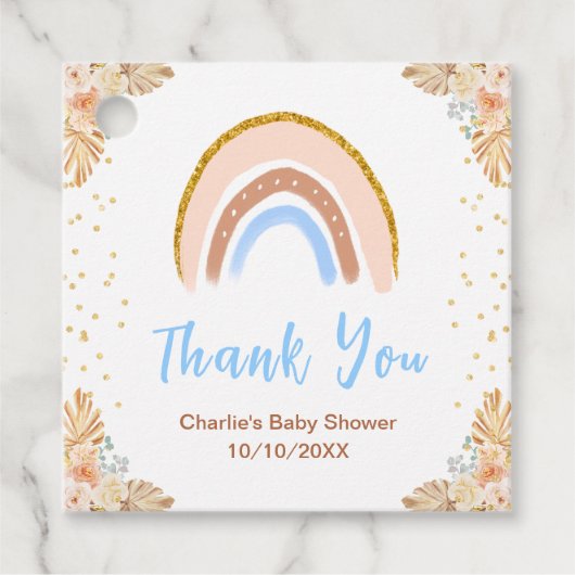 Boho Rainbow Blue Baby shower dank u Bedankjes Labels (Voorkant)