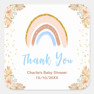 Boho Rainbow Blue Baby shower dank u Vierkante Sticker