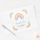 Boho Rainbow Blue Baby shower dank u Vierkante Sticker (Envelop)