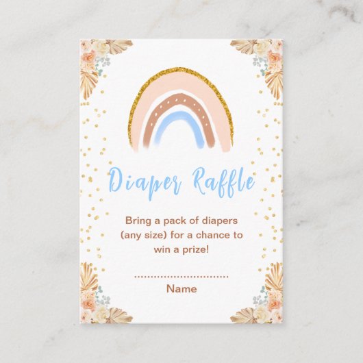 Boho Rainbow Blue Baby shower Luier Raffle Informatiekaartje (Voorkant)