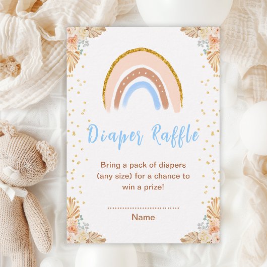 Boho Rainbow Blue Baby shower Luier Raffle Informatiekaartje