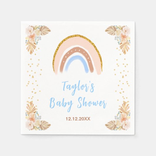 Boho Rainbow Blue Baby shower Servet (Voorkant)