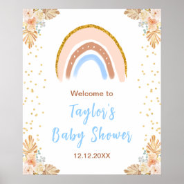 Boho Rainbow Blue Baby shower Welkom Poster
