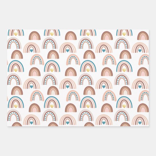 Boho Rainbow Blue Blush Gold Hearts Inpakpapier Vel (Voorkant 2)
