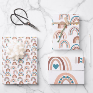 Boho Rainbow Blue Blush Gold Hearts Inpakpapier Vel