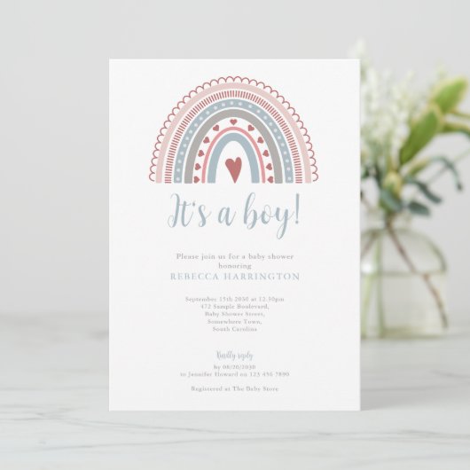Boho Rainbow Blue Boy Baby shower Kaart (Staand voorkant)