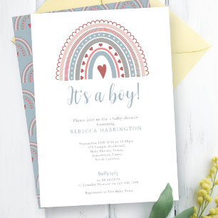 Boho Rainbow Blue Boy Baby shower Kaart