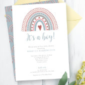 Boho Rainbow Blue Boy Baby shower Kaart