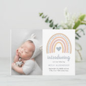 Boho Rainbow Blue Heart Cute Baby Photo Birth Aankondiging (Staand voorkant)
