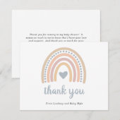 Boho Rainbow Blue Heart Cute Boy Baby shower Bedankkaart (Voorkant / Achterkant)