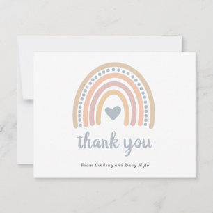 Boho Rainbow Blue Heart Cute Boy Baby shower Bedankkaart