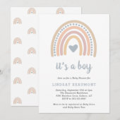 Boho Rainbow Blue Heart Cute Boy Baby shower Kaart (Voorkant / Achterkant)