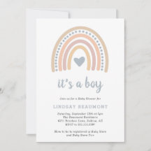 Boho Rainbow Blue Heart Cute Boy Baby shower